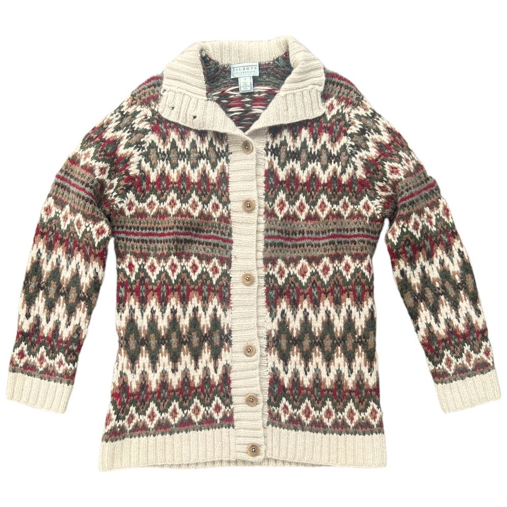 Vintage Wool Cashmere Blend Cardigan Sweater Fair‎ Isle Talbots Size Small